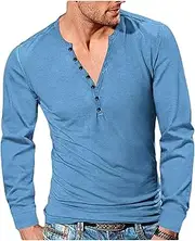 [Dressnu] Men's Button Down t-Shirt Henley Shirt Long Sleeve t-Shirt Casual