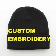 CUSTOM Embroidery Black Beanie Warm Skull Personalised Hat Folded / Unfolded Cap