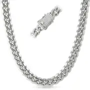 12mm Iced Clasp Stainless Steel Silver Premium Cuban Chain
