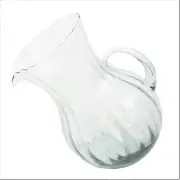 Ribbed Glass Tilted Hand Blown Water Pitcher Vintage Style Beverage Serving