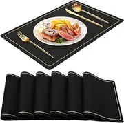 Wabmipe Thickness Increase Heat-Resistant Placemats Elegant Rectangle for Dining Table, Waterproof Wipeable High-end PU Leather Place Mats, Kitchen Table Mats for Party Home Decor (Black)