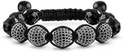 [Bling Jewelry] Black White Gold Tone Bead Pave Crystal Ball Shamballa Inspired Bracelet For Women For Men Cord String Adjustable 12MM