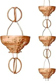 Monarch Pure Copper Eastern Hammered Cup Rain Chain, 8-1/2-Feet Length