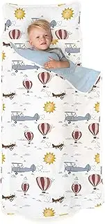 JumpOff Jo - Extra Long Toddler Nap Mat for Preschool, Daycare and Kindergarten - Sleeping Bag for Kids with Removable Pillow and Ultra Soft Blanket - Travel, Take Flight