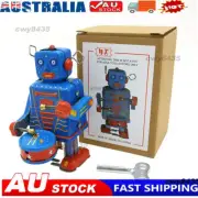 Clockwork Drumming Robot Toy, Tinplate Antique Vintage 80s Wind Up Robot Tin ﹤