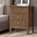Oikiture Bedside Table 3 Drawers Side End Storage Furniture Nightstand Walnut