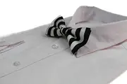 Mens Black & White Thick Vertical Striped Patterned Bow Tie