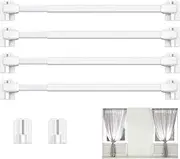 Daseeme 4 Pieces Curtain Rod for Curtain Extendable Cupboard Bars Tensions Rod Adjustable Plastic Curtain Rod with 10 Pieces Self Adhesive Hooks for Home Bathroom Hotel Supply, White (15.7 to 27.5 Inc