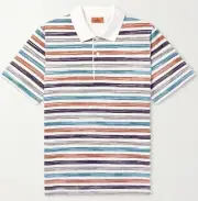 $370 New Mens Missoni Space Dyed Multi Color Striped Cotton Polo Shirt XXL