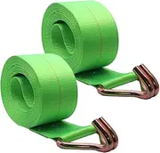 BoxerTool (2 Pack) 4" x 30' Heavy Duty Tie Down w/Twin J Hooks Green Straps | WLL# 5400 lbs | 4 Inch Cargo Control for Flatbed Truck Utility Trailer