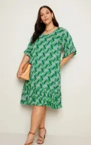 Autograph Green Zig Zag Crinkle Midi Dress Size 24 *BNWT*