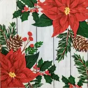 TWO Individual Paper Cocktail Decoupage Napkins - 1677 Christmas Poinsettias