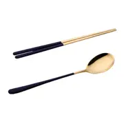 1Set 18/10 Korean Stainless Steel Food Chopsticks Set Long Handle Flat Non-Slip Chopsticks Dessert Spoons Dinnerware Set