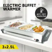 Stainless Steel Food Warmer Electric Buffet 2.5L 3 Tray Bain Marie Server Heater
