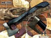 HUNTEX Handmade Forged Damascus Blade, Dyed Wood Handle 530 mm Broad Bladed Axe