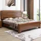 主臥床 實木床 中式實木床1.8米雙人床小戶型現代簡約1.5儲物胡桃木床主臥經濟型