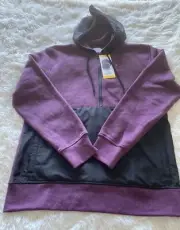 Champion Men's Size Medium Half Zip Fleece Woven Mix Hoodie Plum Port Heather