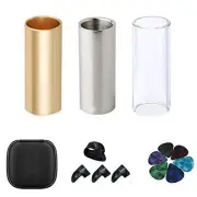 Guitar Slide Set of 1 Glass Slide 1 Steel Slide and 1 Brass Guitar Slide Bonu...