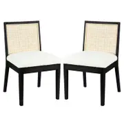 Gretel Wooden-Framed Rattan Boucle Dining Chairs - Set of 2