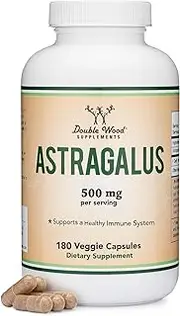 Double Wood Supplements Astragalus Root Capsules - 1,000mg Per Serving (300 Capsules) High in Polysaccharides, Made in The USA for Aging, Cardiovascular, and Immune Support by