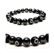 Accents Kingdom Men's Magnetic Hematite Evil Eyes Bead Bracelet 8.5"