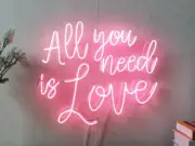 20"x16" All You Need is Love Pink Acrylic Neon Sign Light Real Glass With Dimmer