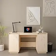 Solid Wood Pine Desk, 140 cm Computer Table for Home Office, Adjustable, Up, Standing, Desks