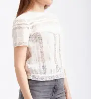 Alice + Olivia Belia Lace-Inset Fringe Cotton Top Size 2 (XS) Off White NWT $265