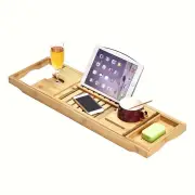 NNETM Stretchable Bamboo Bathtub and Bath Storage Rack - Natural Color