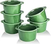 Creme Brulee Ramekins Ceramic Bowls - VICRAYS Mini Custard Cups 6 oz oven Safe Bowls Souffle Dishes for Baking Individual Casserole Dipping Sauce Pioneer Woman Bakeware Set of 6, Green