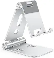 Foldable Cell Phone Stand, OMOTON C4 Portable Aluminum Phone Holder, Adjustable Phone Dock Cradle Compatible with Tablet (7.9-11”), Ebook Reader and Smart Phones, Silver