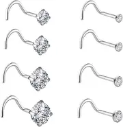 [JESMODA] Nose Rings 6/8PCS 20G L-Shape Nose Screw Corkscrew Nose Studs Nostril Studs L Shaped Stainless Steel Colorful CZ Small Cute1.5mm 2mm 2.5mm 3mm Nose Piercing Jewelry for Women