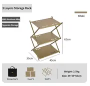 Three-tier Rack Outdoor Storage Shelf Folding Shelf Portable Camping Picnic BBQ Storage Rack Garden Foldable Table 3 Layer Khaki