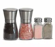 PREMIUM SALT AND PEPPER GRINDER SET WITH FREE MATCHING SALT AND PEPPER SHAKERS