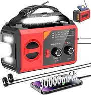 30,000 mAh Emergency Radio with Crank, Solar, Battery and USB Powered, Portable AM/FM Weather Radio with Bluetooth/Headphone Jack/Reading Light/Torch/Compass/SOS Alarm for Camping Outdoor