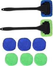 8Pcs Microfiber Car Window Cleaner Pads with 2 Handles,Car Windshield Cleaning Tool,Microfiber Car Window Cleaning Tool,Car Care Microfiber Cloths for Windshield Cleaner,Car Windshield Cleaning Tool