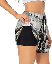 [GaxfjRu] Brooklyn Bridge s Print Women's Running Shorts High Waisted Running Shorts Pocket Sporty Gym Elastic Short