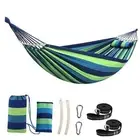 Cotton Hammock Large Soft Breathable Camping Hammock Holds Blue/Green Stripes