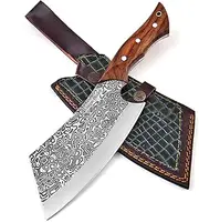 Unique Blades ' Cleaver Knife, Hand Forged 30-CM Meat Cleaver, Heavy Duty Bone Chopper, Carbon Steel' Ultra Sharp Blade, Wood Handle - Rain Drop Etched Pattern, Multi Purpose All Kitchen Needs