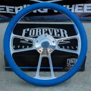 14" Billet Steering Wheel for Chevy GM Ford Dodge - Blue Wrap and Horn Button