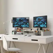 Maple Dual Monitor Stand Riser with Drawer