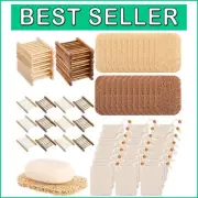 90-Pc Exquisite Soap Saver Set: Wooden Dish, Exfoliating Bags & Drain Pads