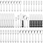 Wildone 72-Piece Silverware Set with Steak Knives, Stainless Steel Flatware C...