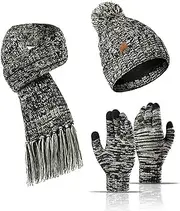 [Generic] Warm Knitted Set,Elastic Winter Hats Scarf Glove | Knit Hat Scarf Gloves Scarf Adjustable Skin-Friendly Winter Wool Hat