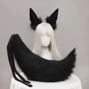 Women Girl Anime Cosplay Furry Fur Fox Wolf Ears Headband Long Tail Prop Costume