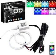 GrandviewTM 1-Set 60MM Multi-Color RGB LED Halo Rings Light COB 60SMD Mart Phone iOS Android App Bluetooth Control Car Angel Eyes Circle Ring Headlight Lamp Daytime Running Lights(DRL)12V 70MM