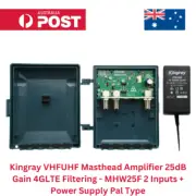 Kingray VHF/UHF Masthead Amplifier 25dB MHW25F 2 Inputs + Power Supply PAL Type