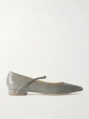 [Jennifer Chamandi] Jennifer Chamandi - Lorenzo 20 Snake Leather Flats - Gray - IT42 IT 42 Gray