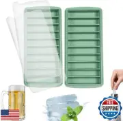 LessMo 2 PCS Ice Cube Tray, Long Ice Stick Tray Silicone with Lid, Rectangula