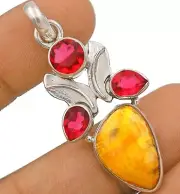 Natural Indonesian Bumble Bee & Treated Ruby 925 Sterling Silver Pendant @B6-6